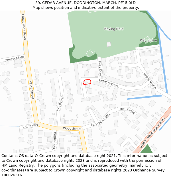 39, CEDAR AVENUE, DODDINGTON, MARCH, PE15 0LD: Location map and indicative extent of plot