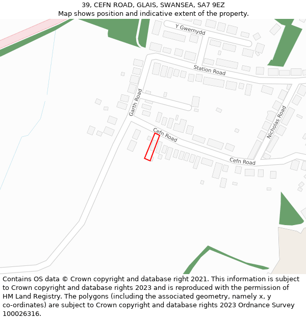 39, CEFN ROAD, GLAIS, SWANSEA, SA7 9EZ: Location map and indicative extent of plot