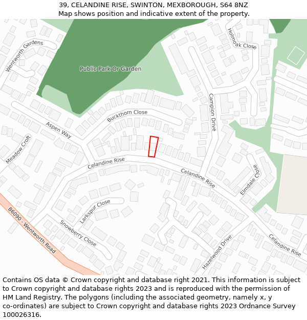 39, CELANDINE RISE, SWINTON, MEXBOROUGH, S64 8NZ: Location map and indicative extent of plot