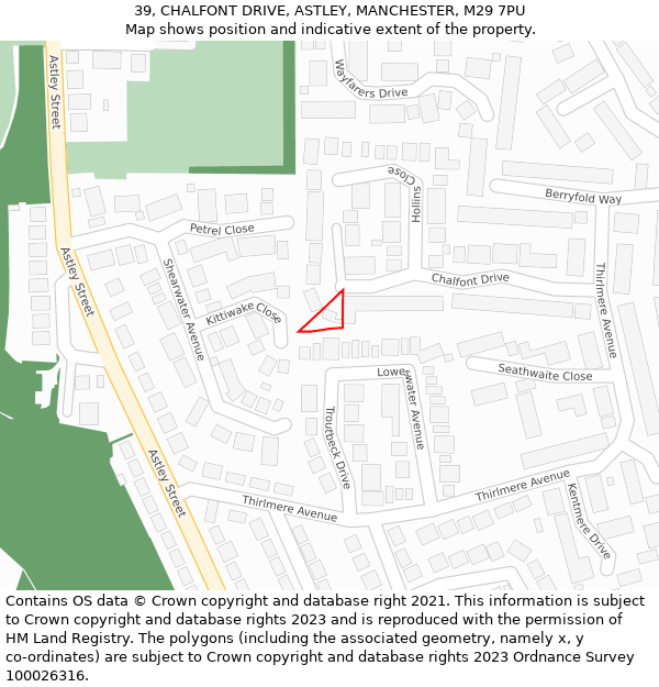 39, CHALFONT DRIVE, ASTLEY, MANCHESTER, M29 7PU: Location map and indicative extent of plot