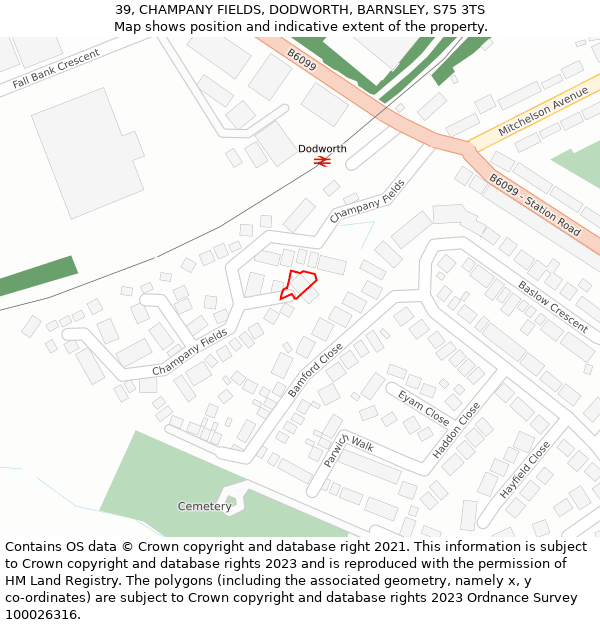 39, CHAMPANY FIELDS, DODWORTH, BARNSLEY, S75 3TS: Location map and indicative extent of plot