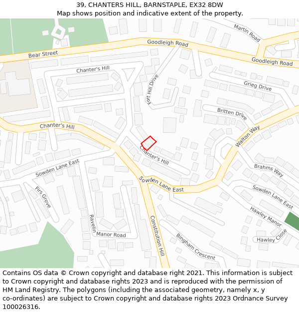 39, CHANTERS HILL, BARNSTAPLE, EX32 8DW: Location map and indicative extent of plot