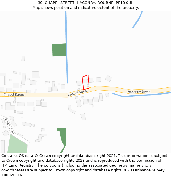 39, CHAPEL STREET, HACONBY, BOURNE, PE10 0UL: Location map and indicative extent of plot