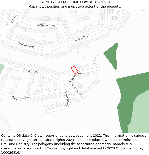 39, CHAPLIN LANE, HARTLEPOOL, TS26 0FN: Location map and indicative extent of plot