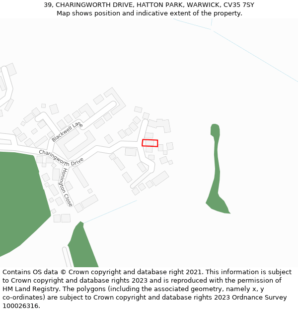 39, CHARINGWORTH DRIVE, HATTON PARK, WARWICK, CV35 7SY: Location map and indicative extent of plot