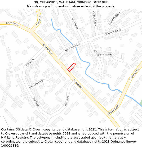 39, CHEAPSIDE, WALTHAM, GRIMSBY, DN37 0HE: Location map and indicative extent of plot