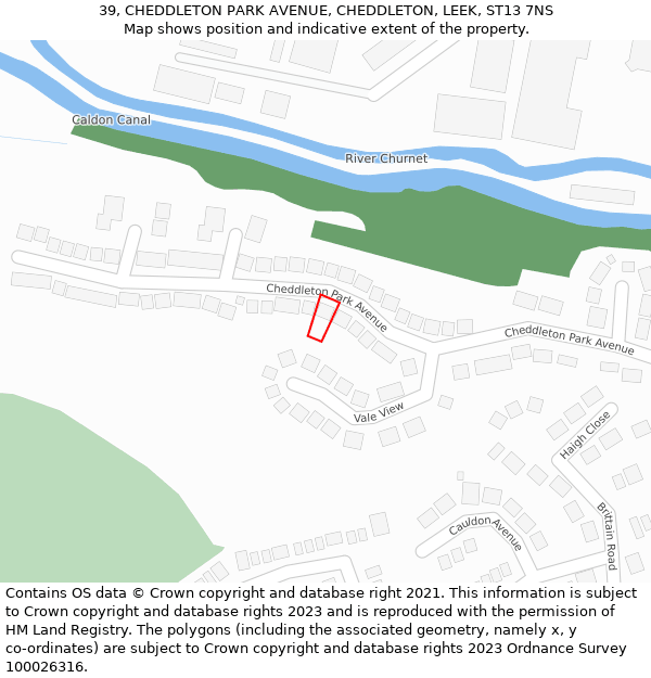 39, CHEDDLETON PARK AVENUE, CHEDDLETON, LEEK, ST13 7NS: Location map and indicative extent of plot