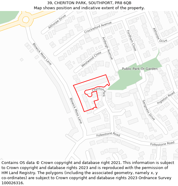 39, CHERITON PARK, SOUTHPORT, PR8 6QB: Location map and indicative extent of plot