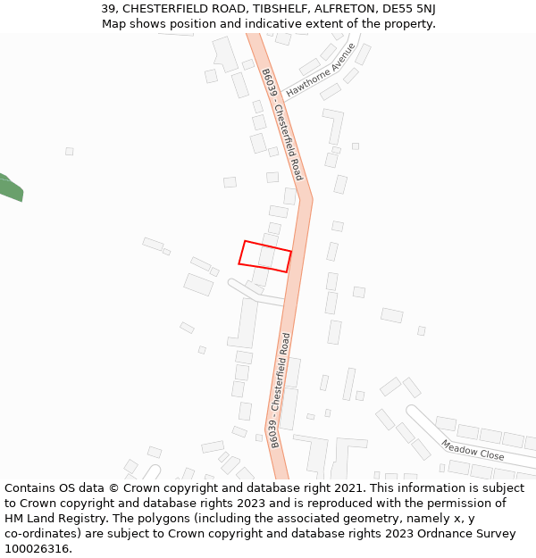 39, CHESTERFIELD ROAD, TIBSHELF, ALFRETON, DE55 5NJ: Location map and indicative extent of plot