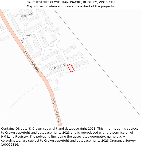 39, CHESTNUT CLOSE, HANDSACRE, RUGELEY, WS15 4TH: Location map and indicative extent of plot