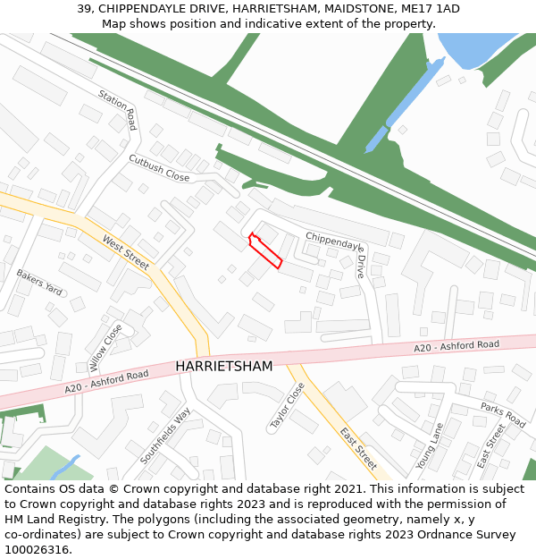 39, CHIPPENDAYLE DRIVE, HARRIETSHAM, MAIDSTONE, ME17 1AD: Location map and indicative extent of plot