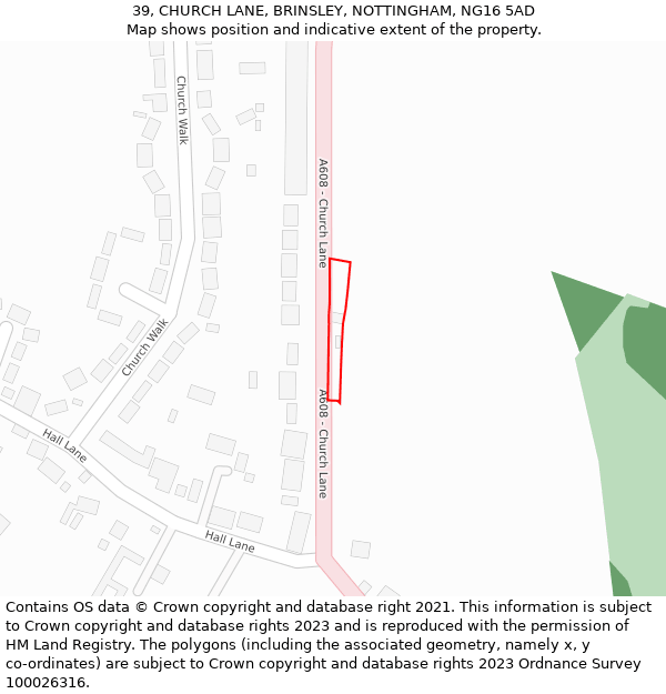 39, CHURCH LANE, BRINSLEY, NOTTINGHAM, NG16 5AD: Location map and indicative extent of plot