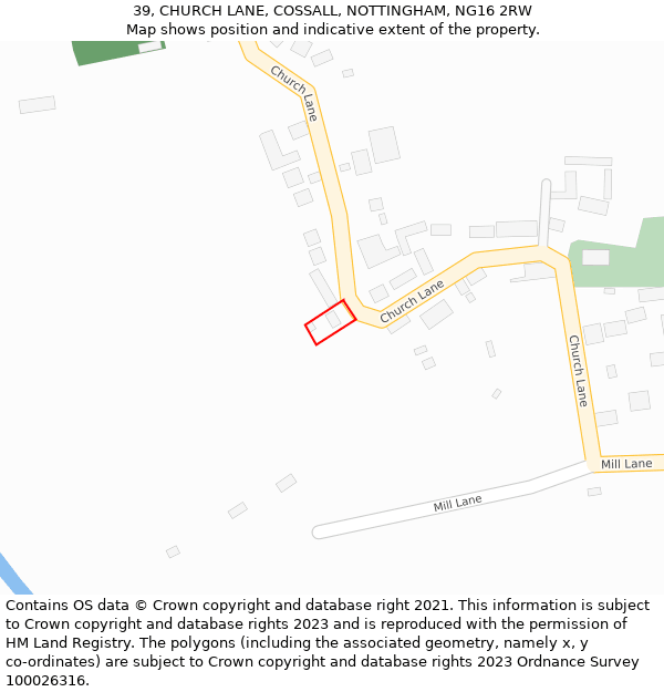 39, CHURCH LANE, COSSALL, NOTTINGHAM, NG16 2RW: Location map and indicative extent of plot