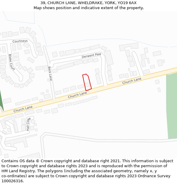 39, CHURCH LANE, WHELDRAKE, YORK, YO19 6AX: Location map and indicative extent of plot