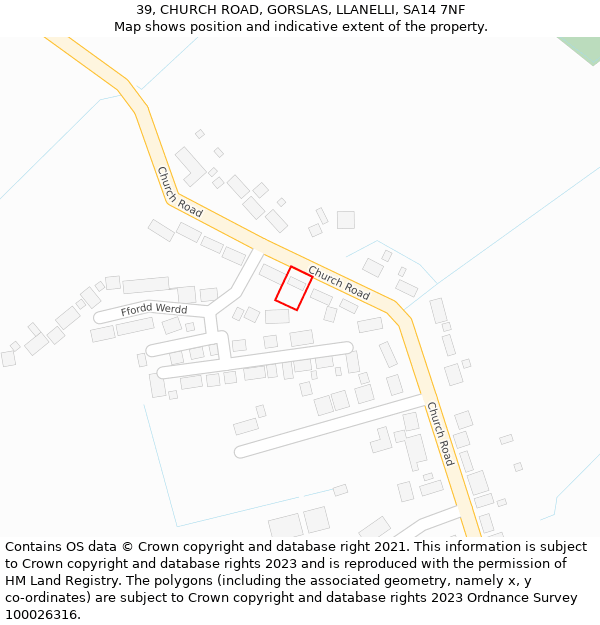 39, CHURCH ROAD, GORSLAS, LLANELLI, SA14 7NF: Location map and indicative extent of plot