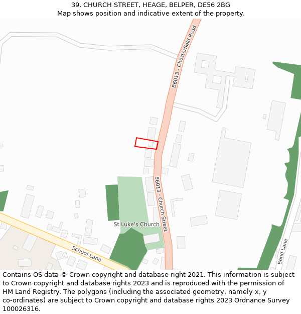 39, CHURCH STREET, HEAGE, BELPER, DE56 2BG: Location map and indicative extent of plot