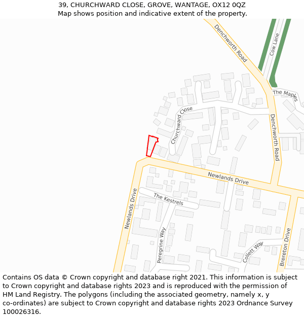 39, CHURCHWARD CLOSE, GROVE, WANTAGE, OX12 0QZ: Location map and indicative extent of plot