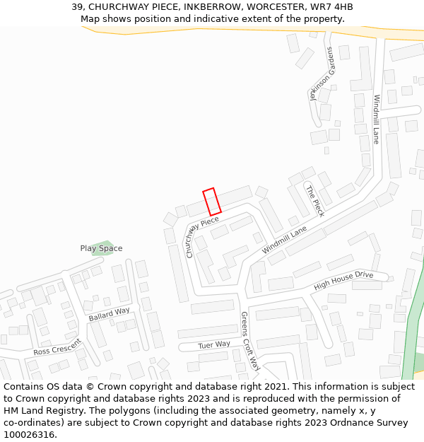 39, CHURCHWAY PIECE, INKBERROW, WORCESTER, WR7 4HB: Location map and indicative extent of plot