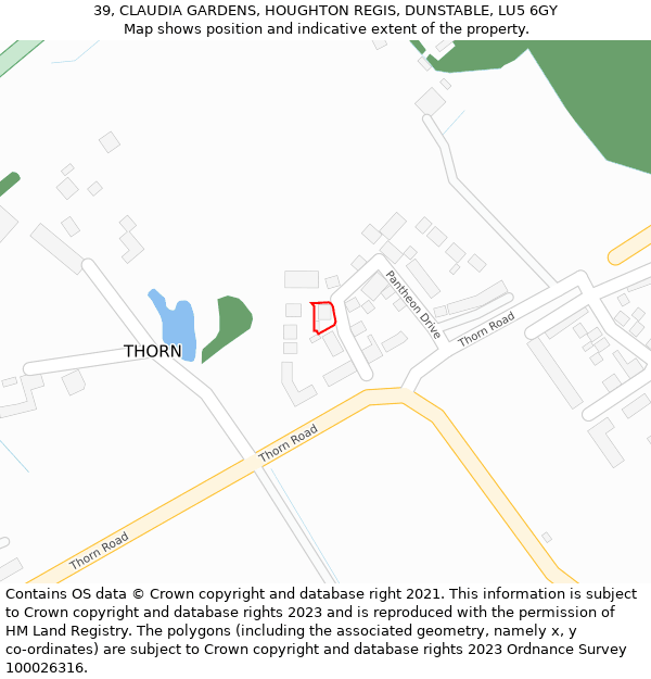 39, CLAUDIA GARDENS, HOUGHTON REGIS, DUNSTABLE, LU5 6GY: Location map and indicative extent of plot