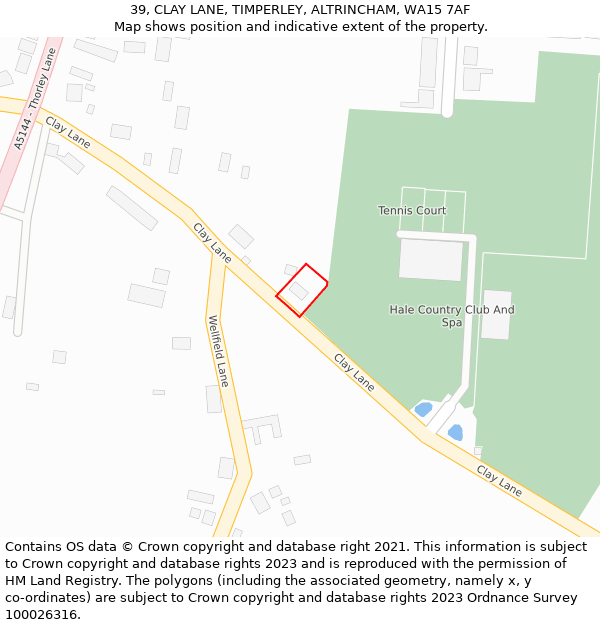 39, CLAY LANE, TIMPERLEY, ALTRINCHAM, WA15 7AF: Location map and indicative extent of plot