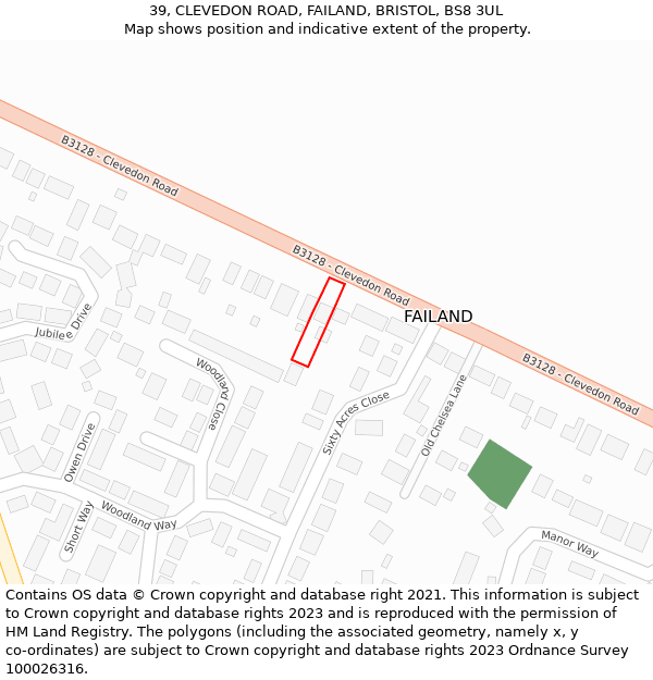 39, CLEVEDON ROAD, FAILAND, BRISTOL, BS8 3UL: Location map and indicative extent of plot