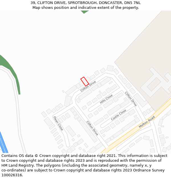 39, CLIFTON DRIVE, SPROTBROUGH, DONCASTER, DN5 7NL: Location map and indicative extent of plot