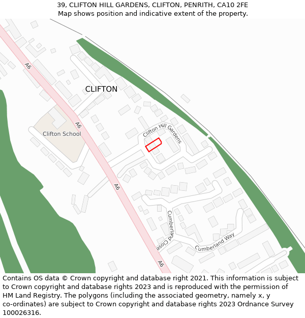 39, CLIFTON HILL GARDENS, CLIFTON, PENRITH, CA10 2FE: Location map and indicative extent of plot