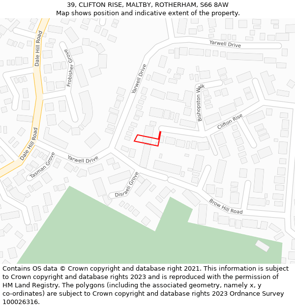 39, CLIFTON RISE, MALTBY, ROTHERHAM, S66 8AW: Location map and indicative extent of plot