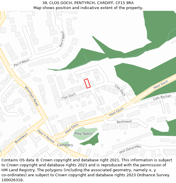 39, CLOS GOCH, PENTYRCH, CARDIFF, CF15 9RA: Location map and indicative extent of plot