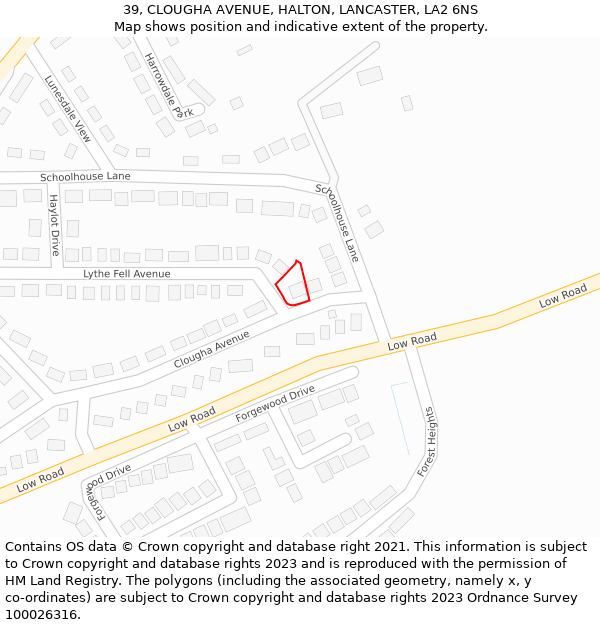 39, CLOUGHA AVENUE, HALTON, LANCASTER, LA2 6NS: Location map and indicative extent of plot