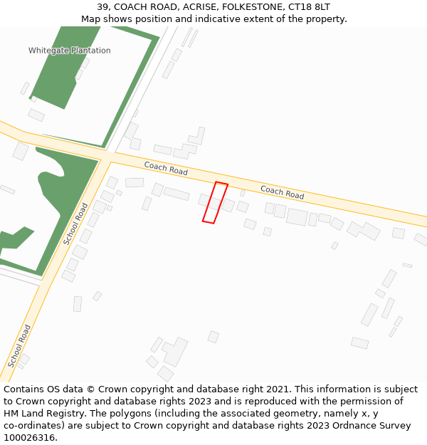 39, COACH ROAD, ACRISE, FOLKESTONE, CT18 8LT: Location map and indicative extent of plot