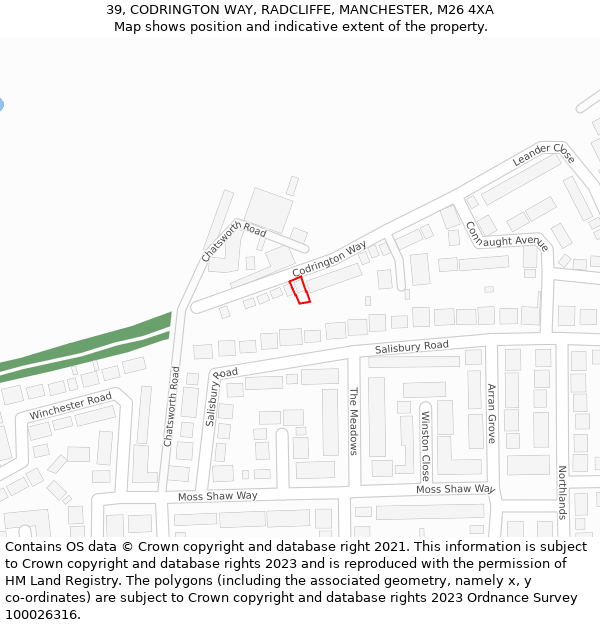 39, CODRINGTON WAY, RADCLIFFE, MANCHESTER, M26 4XA: Location map and indicative extent of plot