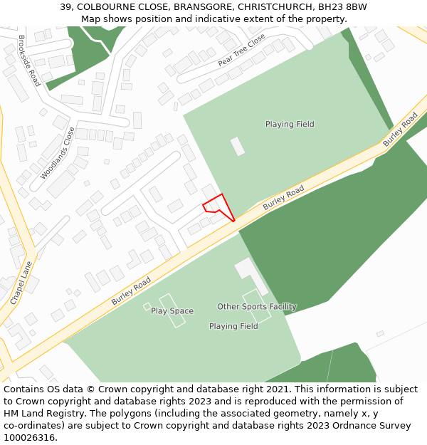 39, COLBOURNE CLOSE, BRANSGORE, CHRISTCHURCH, BH23 8BW: Location map and indicative extent of plot