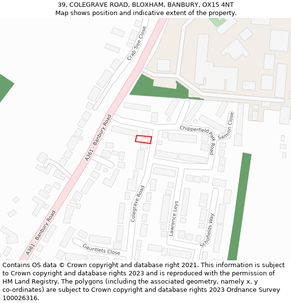 39, COLEGRAVE ROAD, BLOXHAM, BANBURY, OX15 4NT: Location map and indicative extent of plot