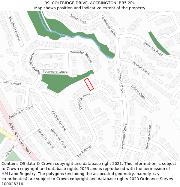 39, COLERIDGE DRIVE, ACCRINGTON, BB5 2PU: Location map and indicative extent of plot