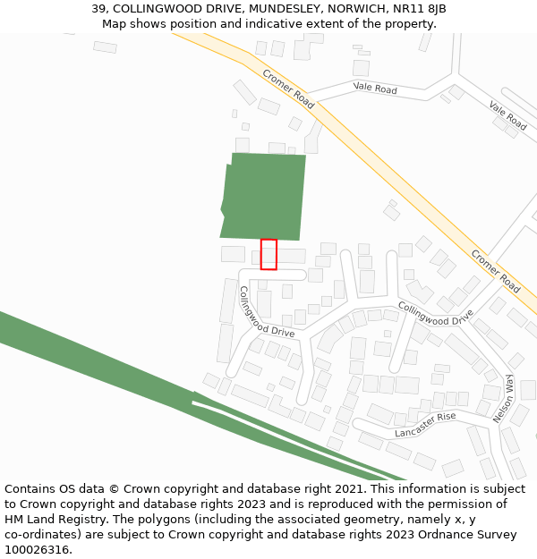 39, COLLINGWOOD DRIVE, MUNDESLEY, NORWICH, NR11 8JB: Location map and indicative extent of plot