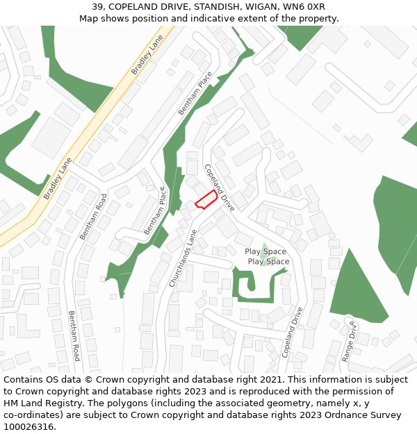 39, COPELAND DRIVE, STANDISH, WIGAN, WN6 0XR: Location map and indicative extent of plot