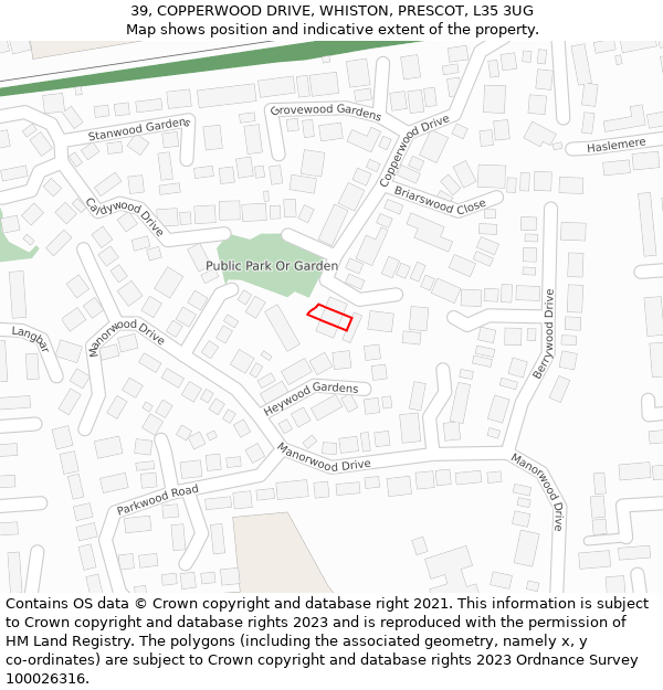 39, COPPERWOOD DRIVE, WHISTON, PRESCOT, L35 3UG: Location map and indicative extent of plot