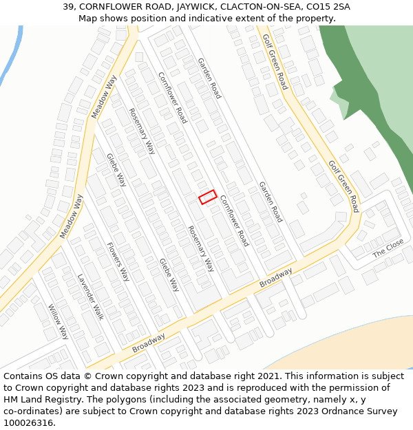 39, CORNFLOWER ROAD, JAYWICK, CLACTON-ON-SEA, CO15 2SA: Location map and indicative extent of plot