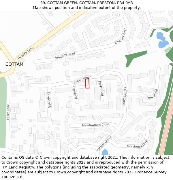 39, COTTAM GREEN, COTTAM, PRESTON, PR4 0AB: Location map and indicative extent of plot