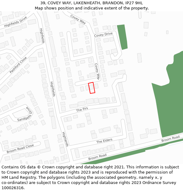 39, COVEY WAY, LAKENHEATH, BRANDON, IP27 9HL: Location map and indicative extent of plot