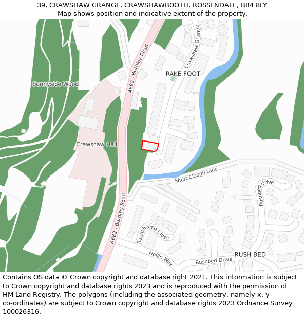39, CRAWSHAW GRANGE, CRAWSHAWBOOTH, ROSSENDALE, BB4 8LY: Location map and indicative extent of plot