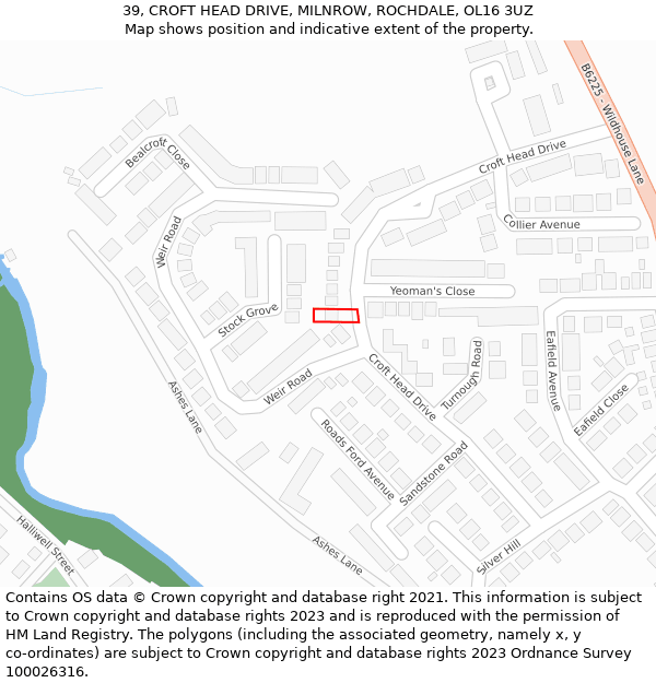 39, CROFT HEAD DRIVE, MILNROW, ROCHDALE, OL16 3UZ: Location map and indicative extent of plot