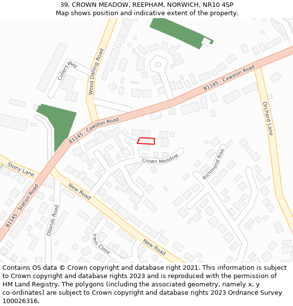 39, CROWN MEADOW, REEPHAM, NORWICH, NR10 4SP: Location map and indicative extent of plot