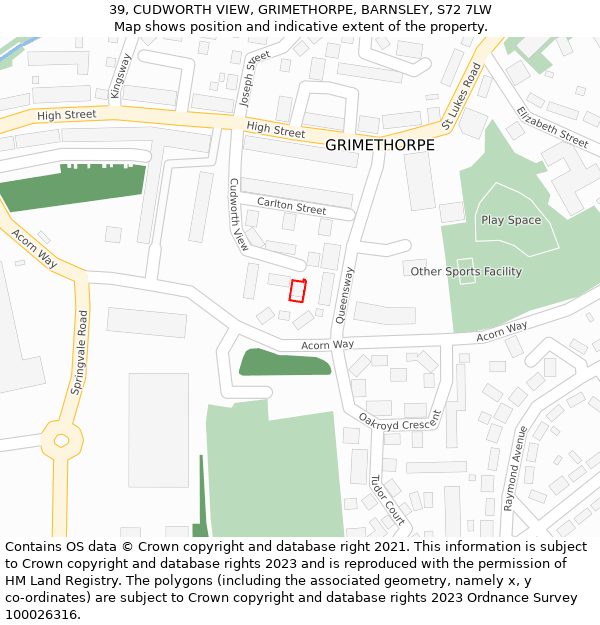 39, CUDWORTH VIEW, GRIMETHORPE, BARNSLEY, S72 7LW: Location map and indicative extent of plot