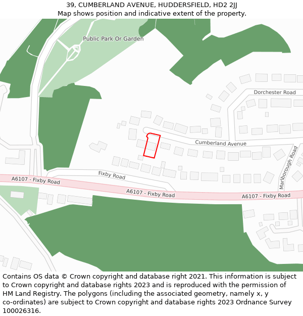 39, CUMBERLAND AVENUE, HUDDERSFIELD, HD2 2JJ: Location map and indicative extent of plot