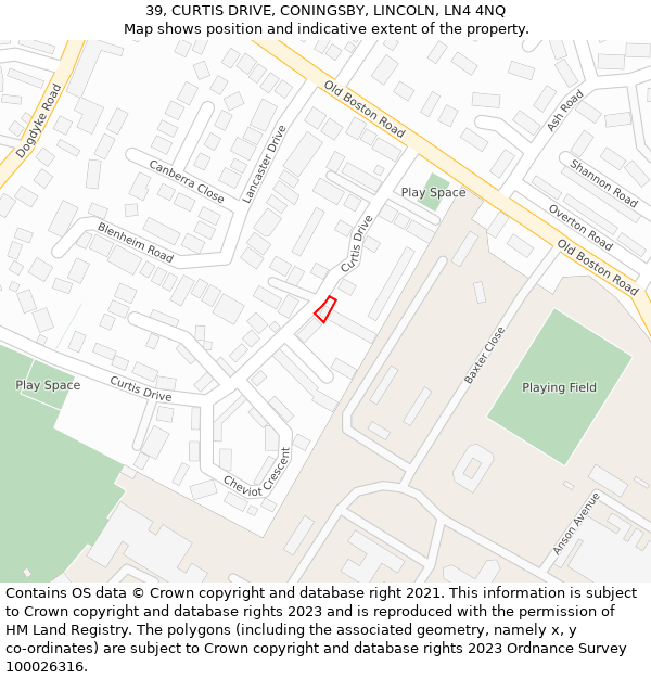 39, CURTIS DRIVE, CONINGSBY, LINCOLN, LN4 4NQ: Location map and indicative extent of plot