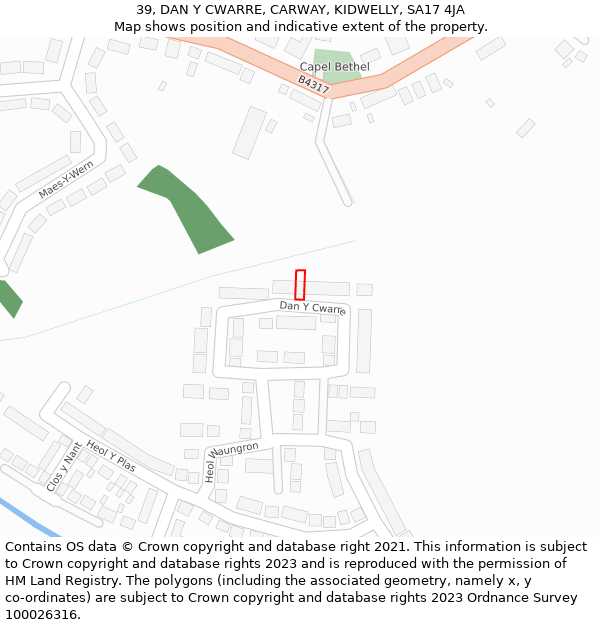 39, DAN Y CWARRE, CARWAY, KIDWELLY, SA17 4JA: Location map and indicative extent of plot