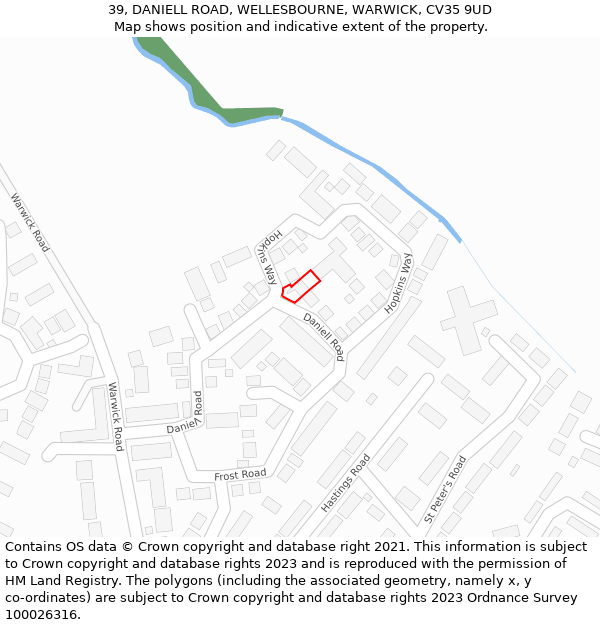 39, DANIELL ROAD, WELLESBOURNE, WARWICK, CV35 9UD: Location map and indicative extent of plot