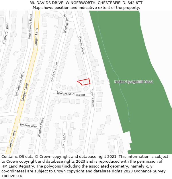 39, DAVIDS DRIVE, WINGERWORTH, CHESTERFIELD, S42 6TT: Location map and indicative extent of plot